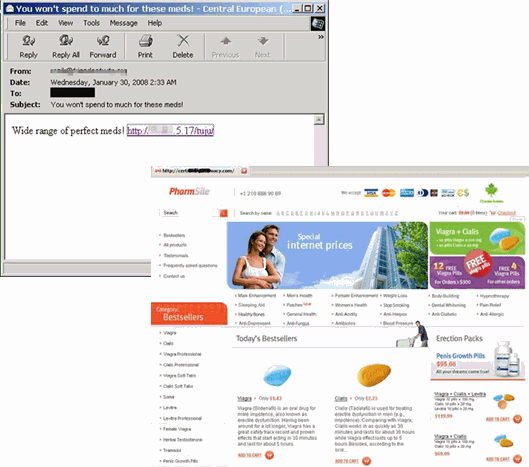 図6 医薬品の広告メールと詐称するスパムメール