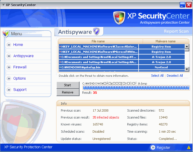 図2 「ADW_XPSECURITY.CE」自らが作成したファイルをウイルスとして検出、警告