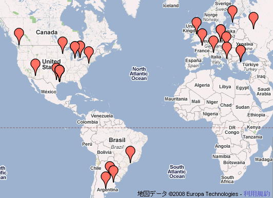 図5 世界各地に広がるゴシップスパムメールによる転送先