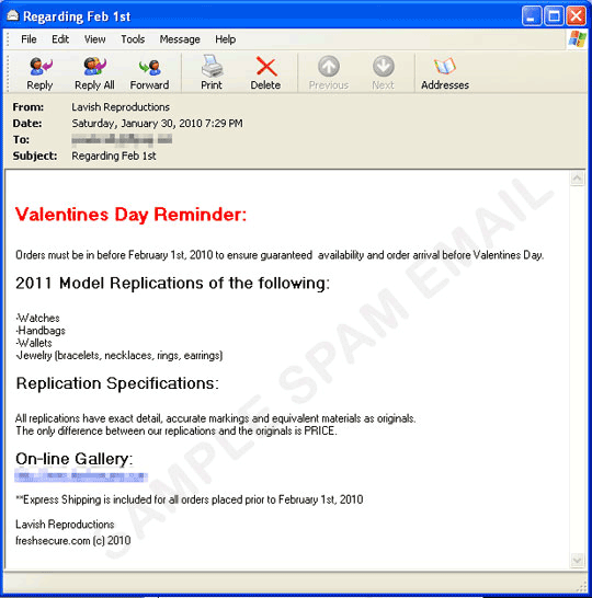 図２：バレンタインデーに便乗したスパムメールの例２