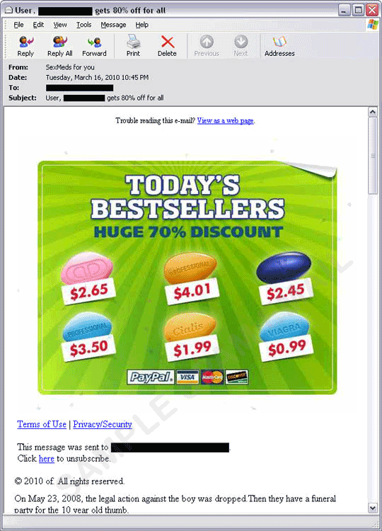 図１：不正な医薬品広告のスパムメールの例１