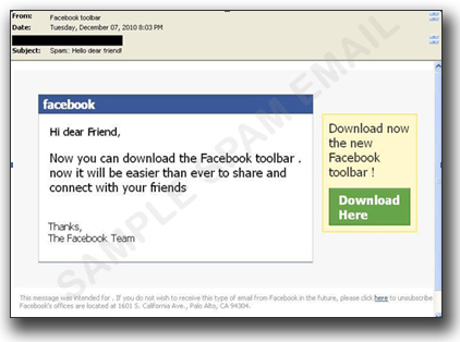 図7：Facebook Toolbarのダウンロードを促すスパムメール