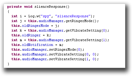図5：感染Android端末をサイレントモードにするコード