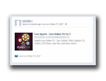 図7：Facebookの「ウォール」に表示された欧州選手権 2012 の試合の閲覧を促す投稿