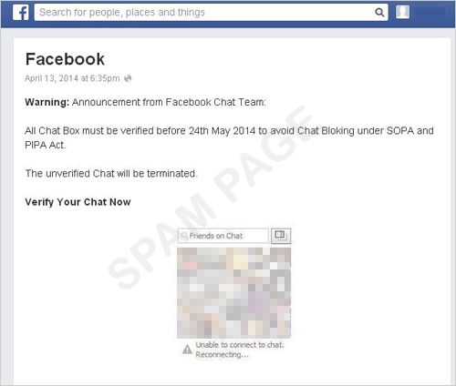 図1：偽の「Facebook Chat」の認証を求める通知