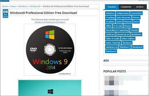 図1：Windows 9 の無料ダウンロードを提供するブログ