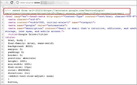 図4：偽サイトのソースコードは、Googleドライブのコードを使い回していることがわかる
