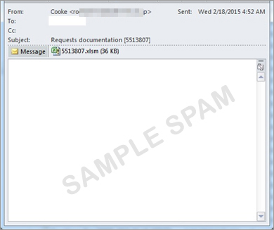 図3：マクロを利用した最近のスパムメール送信活動では、拡張子「XLSM」のファイルが利用も確認されている