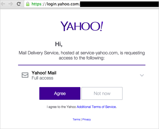 図6：Yahoo.com上のフィッシングサイト。ユーザをだましてメールボックスへの完全なアクセス権を「Pawn Storm」に与えさせる