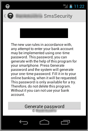 図1：偽のワンタイムパスワード生成アプリの画面例