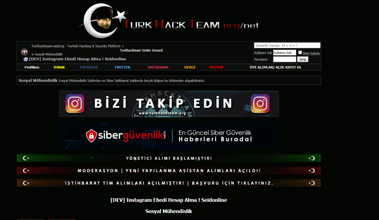 ハッカーのためのオンライン掲示板「turkhackteam」の投稿