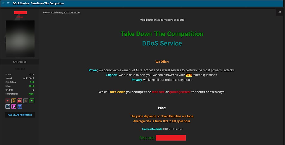 図3：DDoSサービスを宣伝する投稿