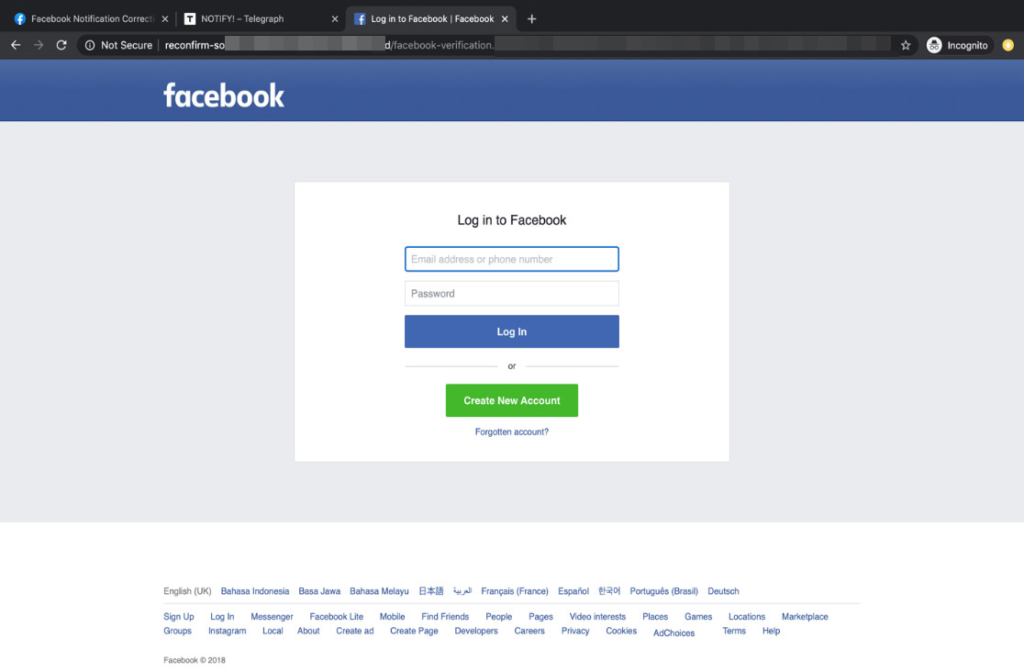図4：Facebookのログインページを偽装したフィッシングサイト