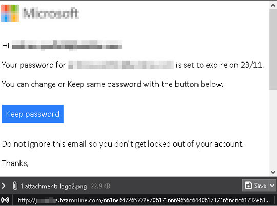 図9：偽のアカウントパスワード通知メール